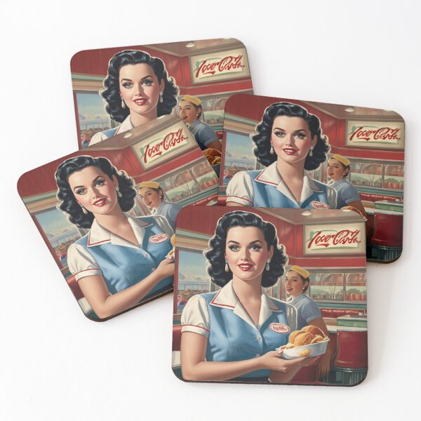 Item preview,  Beautiful server in an American Diner vintage pinup advertising style art designed and sold by Vintage Designs +.
