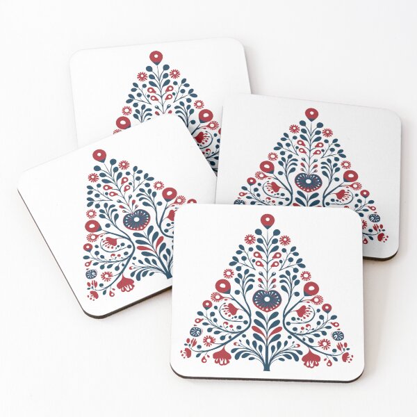 Item preview, Scandi Folk Christmas | Blue and Red Scandinavian christmas tree designed and sold by PrettyBananas.