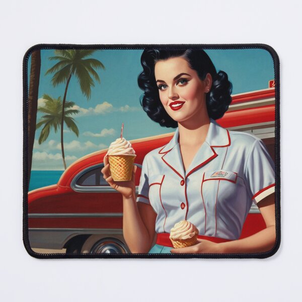 Item preview, Beautiful server in an American Diner vintage pinup advertising style art designed and sold by Vintage Designs +.
