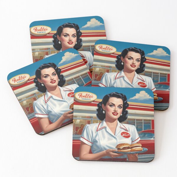 Item preview, Beautiful server in an American Diner vintage pinup advertising style art designed and sold by Vintage Designs +.