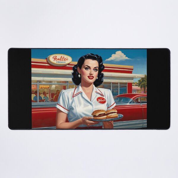 Item preview, Beautiful server in an American Diner vintage pinup advertising style art designed and sold by Vintage Designs +.
