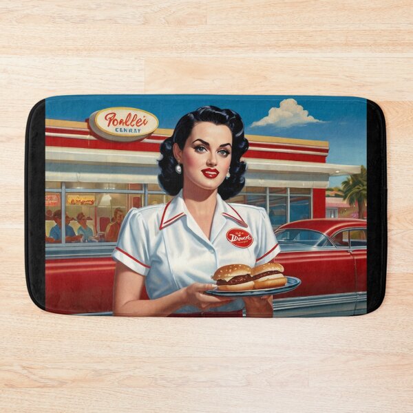 Item preview, Beautiful server in an American Diner vintage pinup advertising style art designed and sold by Vintage Designs +.