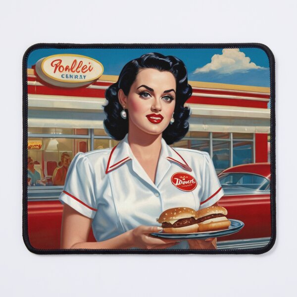 Item preview, Beautiful server in an American Diner vintage pinup advertising style art designed and sold by Vintage Designs +.