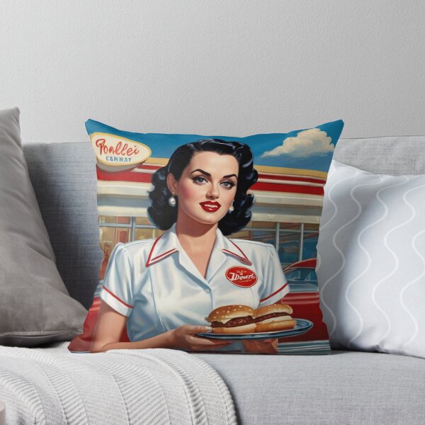 Item preview, Beautiful server in an American Diner vintage pinup advertising style art designed and sold by Vintage Designs +.