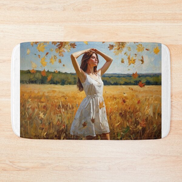 Item preview, Autumnal fall seasonal art of a beautiful woman standing in a corn field after Bougereau designed and sold by Vintage Designs +.