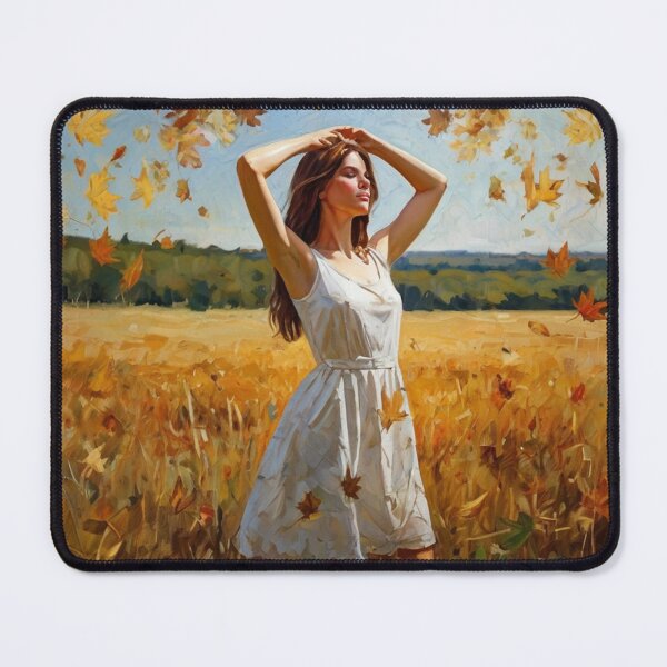 Item preview, Autumnal fall seasonal art of a beautiful woman standing in a corn field after Bougereau designed and sold by Vintage Designs +.