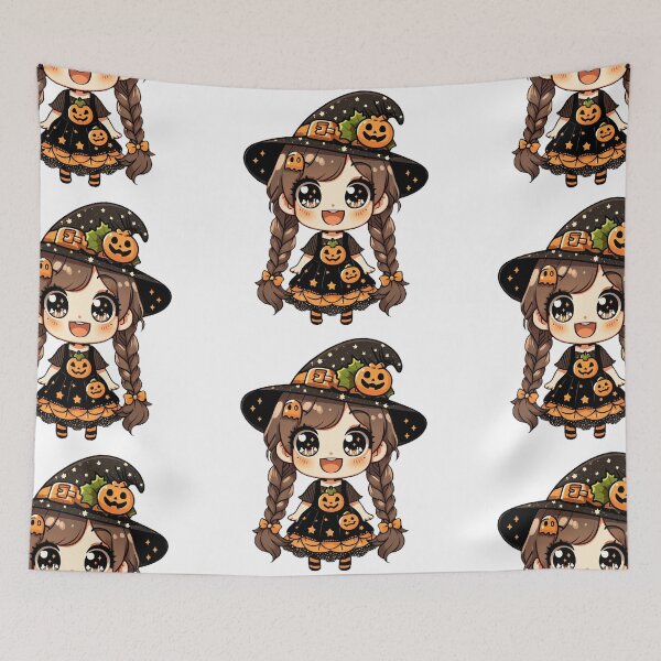 Item preview, Kawaii Pumpkin Witch Girl with Braids designed and sold by Chokhdi289shop.