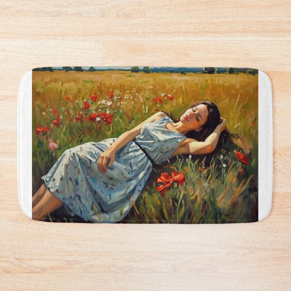 Item preview,  Autumnal fall seasonal art of a beautiful woman laying in a poppy field after Bougereau designed and sold by Vintage Designs +.