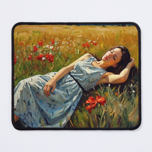 Item preview,  Autumnal fall seasonal art of a beautiful woman laying in a poppy field after Bougereau designed and sold by Vintage Designs +.