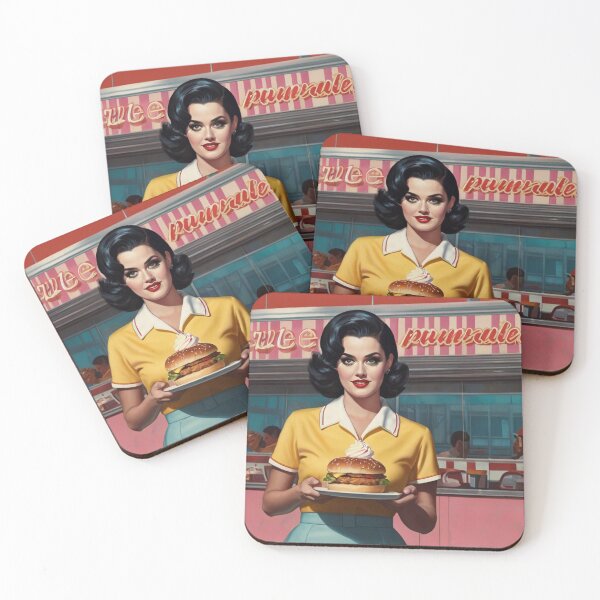 Item preview, Beautiful server in an American Diner vintage pinup advertising style art designed and sold by Vintage Designs +.