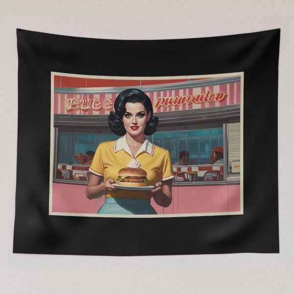 Item preview, Beautiful server in an American Diner vintage pinup advertising style art designed and sold by Vintage Designs +.