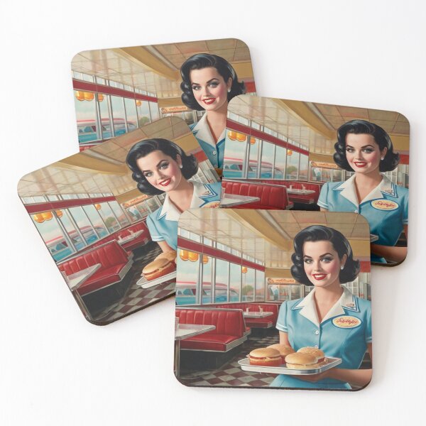 Item preview, Beautiful server in an American Diner vintage pinup advertising style art designed and sold by Vintage Designs +.
