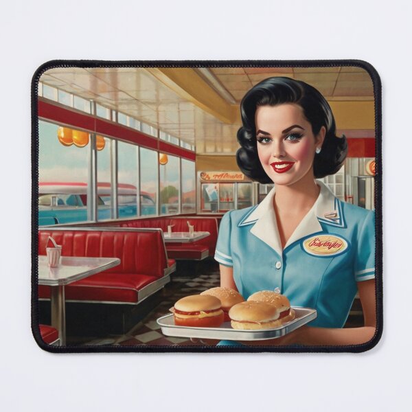 Item preview, Beautiful server in an American Diner vintage pinup advertising style art designed and sold by Vintage Designs +.