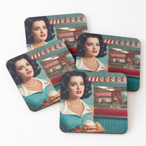 Item preview, Beautiful server in an American Diner vintage pinup advertising style art designed and sold by Vintage Designs +.