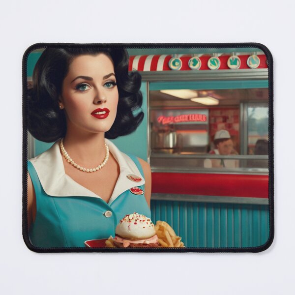 Item preview, Beautiful server in an American Diner vintage pinup advertising style art designed and sold by Vintage Designs +.