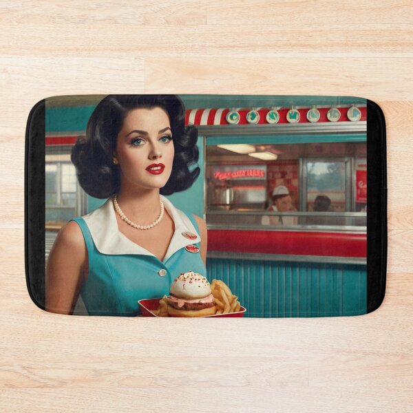 Item preview, Beautiful server in an American Diner vintage pinup advertising style art designed and sold by Vintage Designs +.