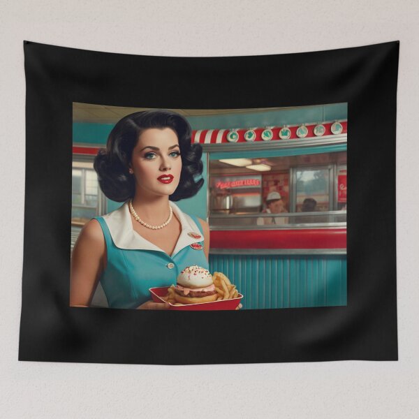 Item preview, Beautiful server in an American Diner vintage pinup advertising style art designed and sold by Vintage Designs +.