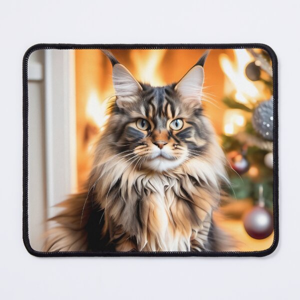 Item preview, A beautiful tortoiseshell Maine Coon cat surrounded by Christmas decorations and a Xmas tree. designed and sold by Kaleddis.