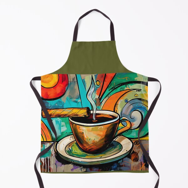 Item preview, Vibrant Composition of Steaming Coffee Cup and Upright Cigar Surrounded by Dynamic Abstract Shapes designed and sold by OlfactoART Studio.
