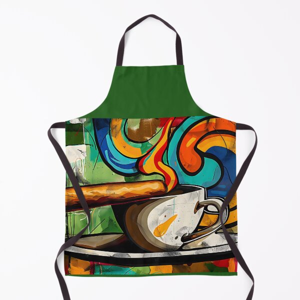 Artikelvorschau, Dampfende Kaffeetasse mit Zigarre gegen lebendige abstrakte geometrische Muster digitale Kunst entworfen und verkauft von OlfactoART Studio.