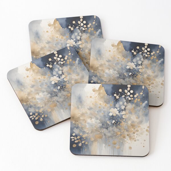 Item preview,  Watercolor Florals Pattern Gold Grey Blue,  Feminine Romantic Elegant Pattern designed and sold by KolorellaS.