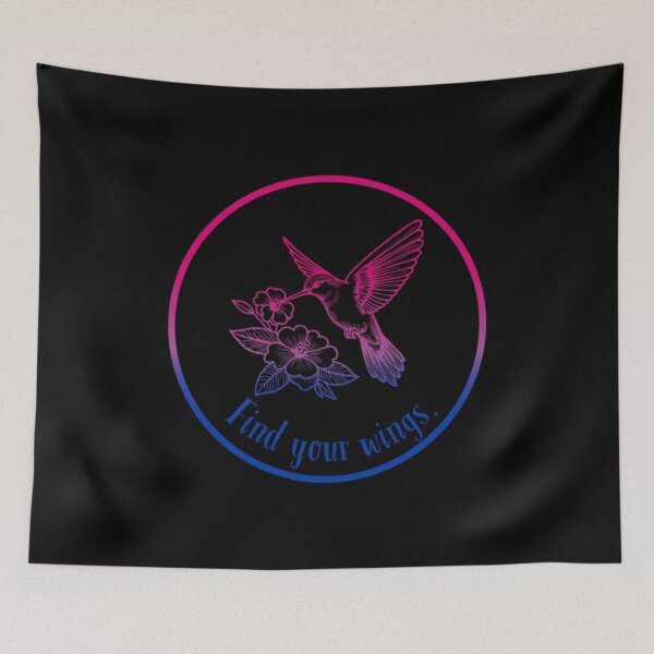Item preview, Find your wings, Bisexual pride Flag, Humming bird graphic, birds, inspirational, Motivational, Nature, LGBTQ+, Pride, Hope, Strength, designed and sold by PrideBeProud.