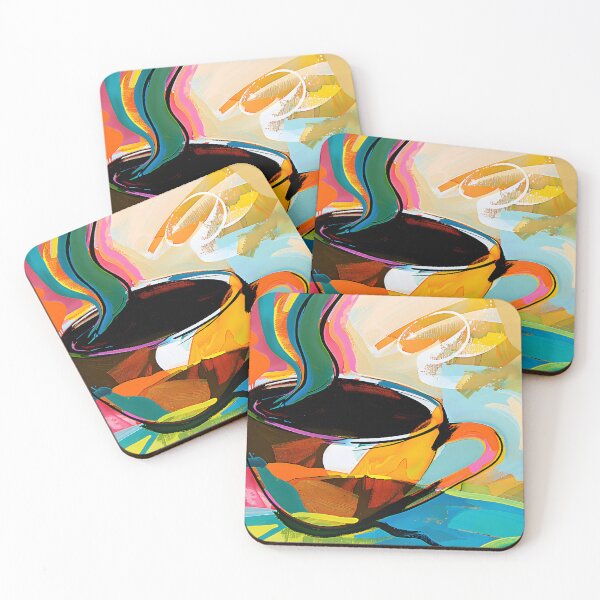 Item preview, Vibrant Abstract Composition of Steaming Coffee Cup Against Lively Swirling Colors Digital Art designed and sold by OlfactoART Studio.