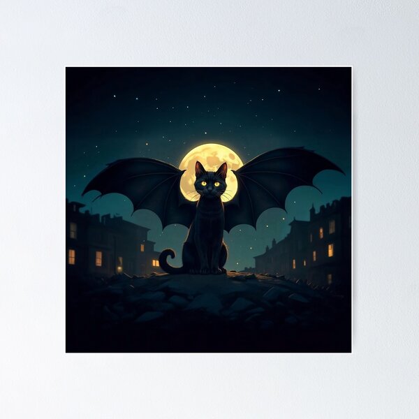 Item preview, Halloween Black Cat with Bat Wings designed and sold by Mikpo-Design.