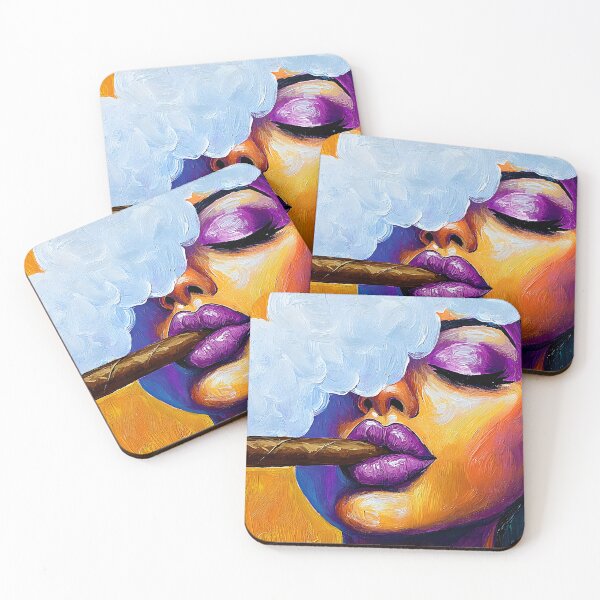 Item preview, Savor the Drama of a Woman with Emerald Hair and Bold Makeup Smoking a Cigar in Vibrant Hues designed and sold by OlfactoART Studio.