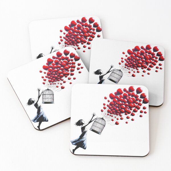 Item preview, Woman Releasing Cage of Red Balloons Graffiti Art, Banksy inspired designed and sold by EdgyEdgeArt.