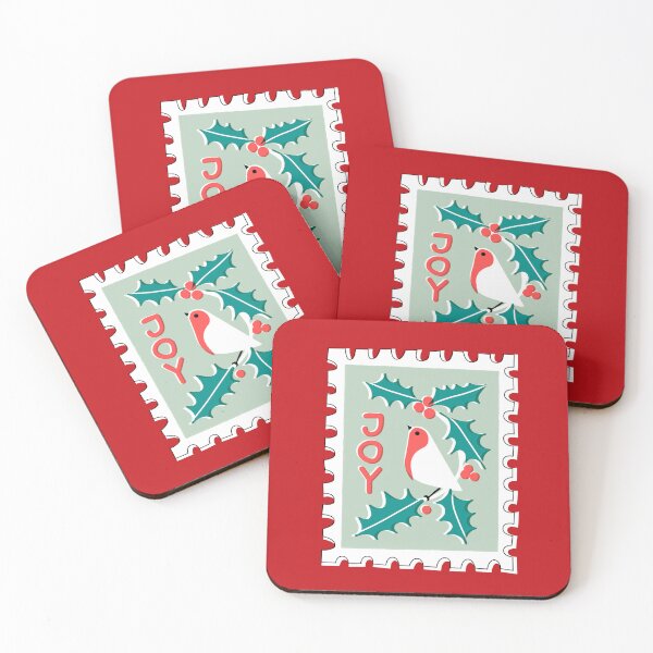 Item preview, Joy - Robin and Christmas Holly - Christmas Retro Stamp designed and sold by miavaldez.