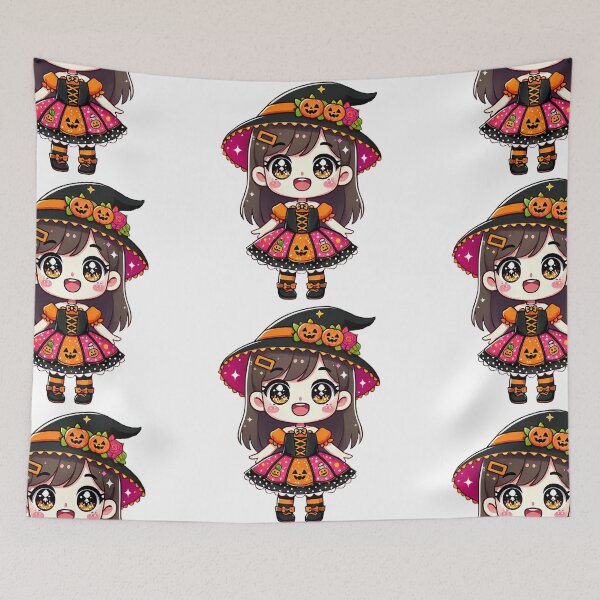 Item preview, Kawaii Halloween Witch with Pumpkin Hat designed and sold by Chokhdi289shop.