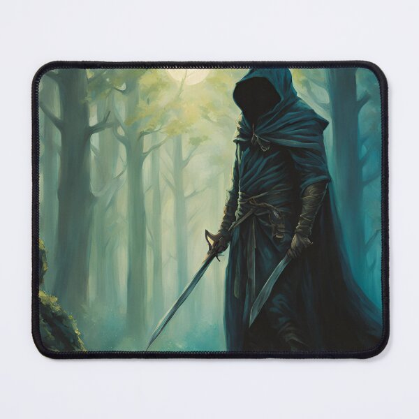 Item preview, Hooded, cloaked swordsman in woodland, fantasy art designed and sold by LadyAJohnson.