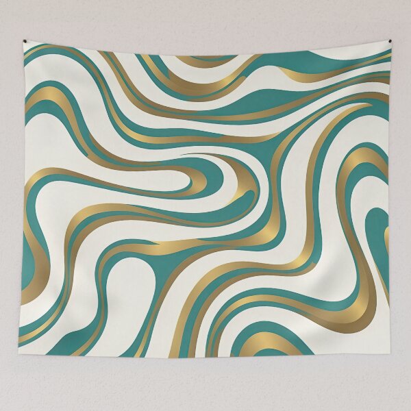 Item preview, Retro Modern Groovy Fluid Wavy Pattern  Gold Green designed and sold by Prints and Lifestyle.