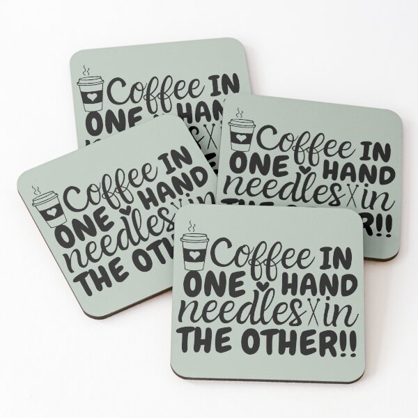 Item preview, Coffee in one hand, needles in the other designed and sold by EvergreenWhimsy.