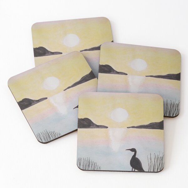 Item preview, Watercolor of a bird enjoying a new sunset on the lake designed and sold by NaturaFotos.