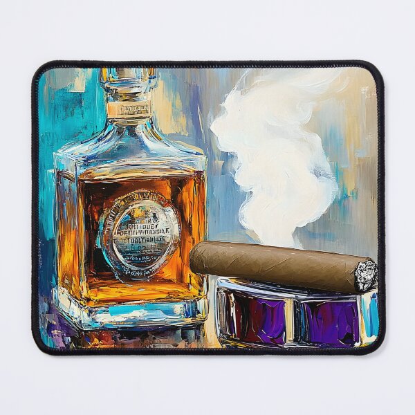 Item preview, Enjoy the Elegance- Whiskey Bottle and Cigar in a Symphony of Color Abstract Digital Art designed and sold by OlfactoART Studio.