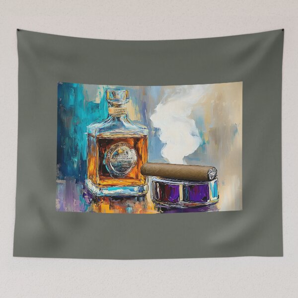 Item preview, Enjoy the Elegance- Whiskey Bottle and Cigar in a Symphony of Color Abstract Digital Art designed and sold by OlfactoART Studio.