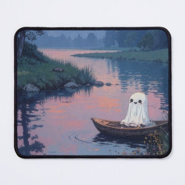 Item preview, Kawaii ghost exploring at sunset, vintage aesthetic halloween designed and sold by ChaosEdits.