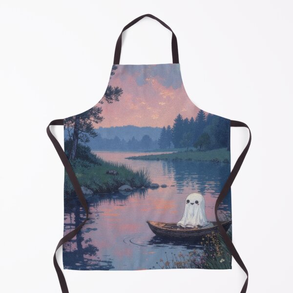 Item preview, Kawaii ghost exploring at sunset, vintage aesthetic halloween designed and sold by ChaosEdits.
