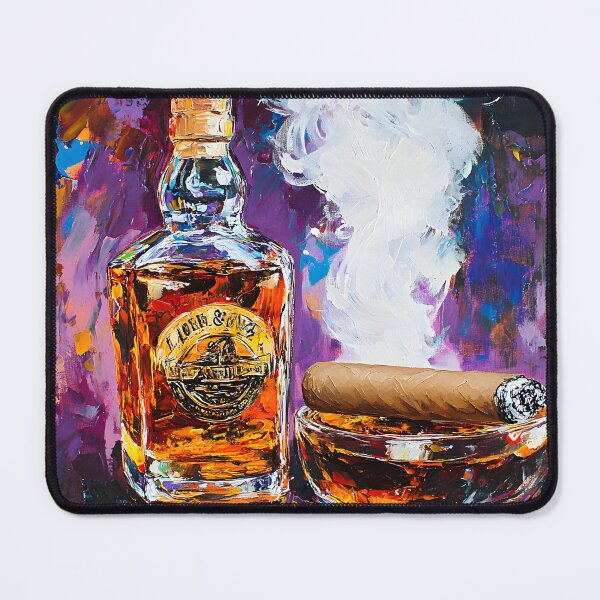 Item preview, Experience the Atmosphere of Whiskey and a Lit Cigar in a Colorful Setting Generative AI designed and sold by OlfactoART Studio.