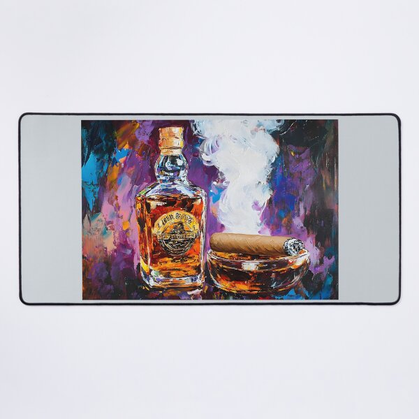 Artikelvorschau, Erleben Sie die Atmosphäre von Whiskey und einer brennenden Zigarre in einer farbenfrohen Umgebung Generative AI entworfen und verkauft von OlfactoART Studio.