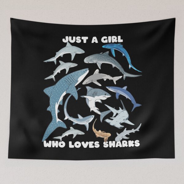 Item preview, Just a girl who loves sharks Tiger shark Blue shark Mako shark designed and sold by NicGrayGraphic.