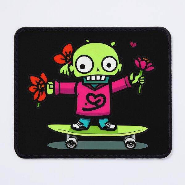 Item preview, Cute Zombie Skateboarder with Flowers – Fun and Quirky Art designed and sold by Cherry-Cat.