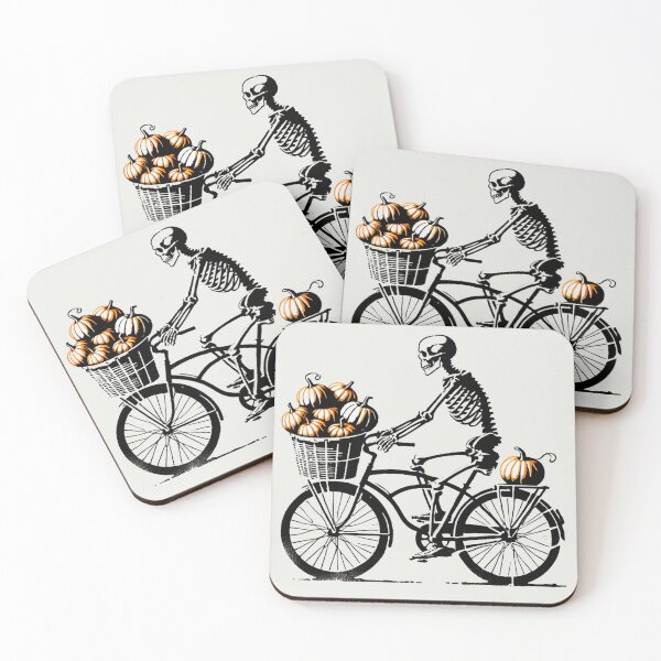 Item preview, Skeleton Riding a Bike with a Basket of Pumpkins designed and sold by Blink Art Studio.