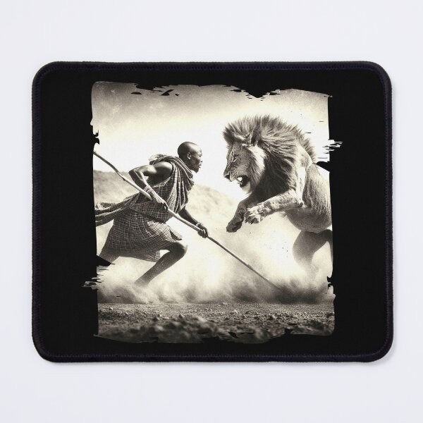 Item preview, Tribal Warrior Battling a Lion designed and sold by Hungry-Murphy.