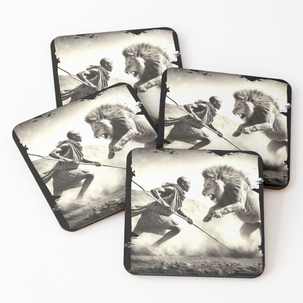 Item preview, Tribal Warrior Battling a Lion designed and sold by Hungry-Murphy.