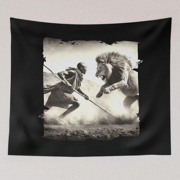 Item preview, Tribal Warrior Battling a Lion designed and sold by Hungry-Murphy.