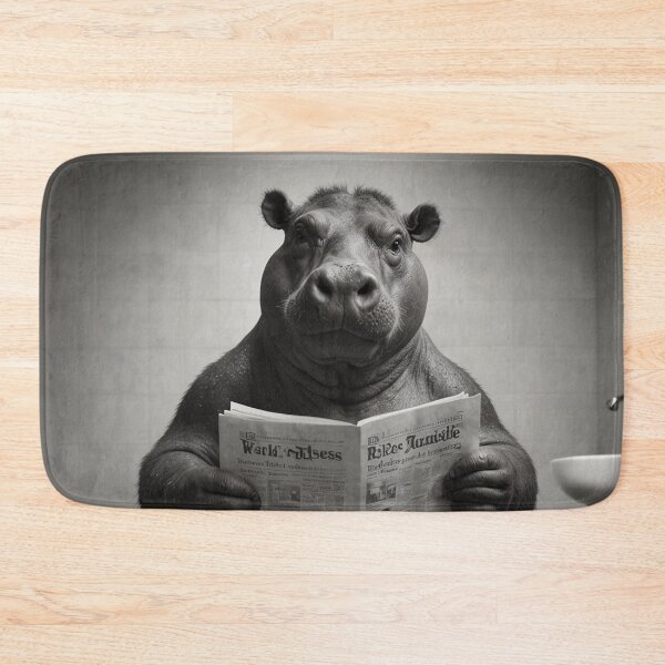 Item preview, Relaxing Hippo Reads – Funny Bathroom Art designed and sold by vk09.
