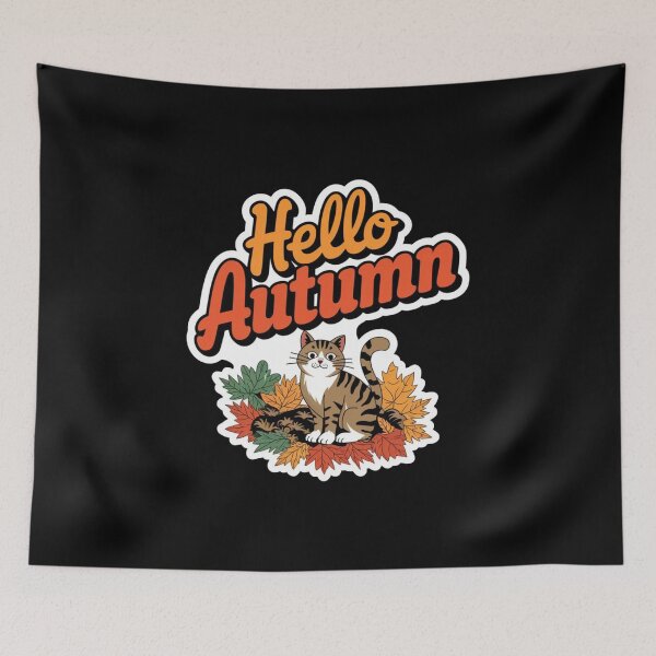 Item preview, Cute Cat Leaf Fall Tree Hello Autumn designed and sold by Redgiant87x.